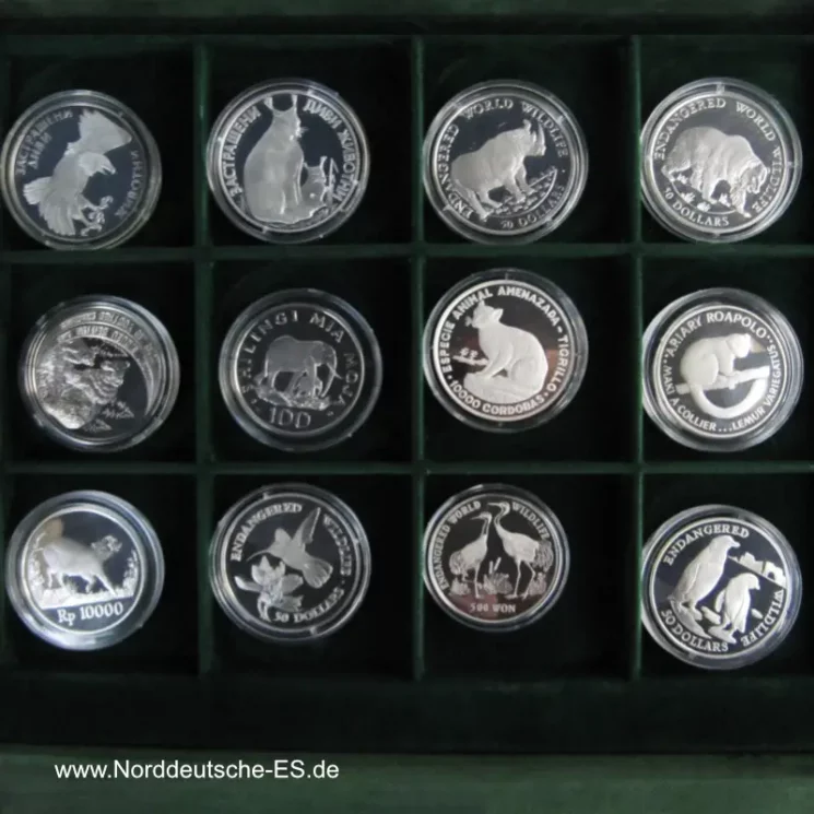 Silber Gedenkmünzen Collection Bedrohte Tierwelt 36 Silbermünzen -  in Sammelbox mit Zertifikaten