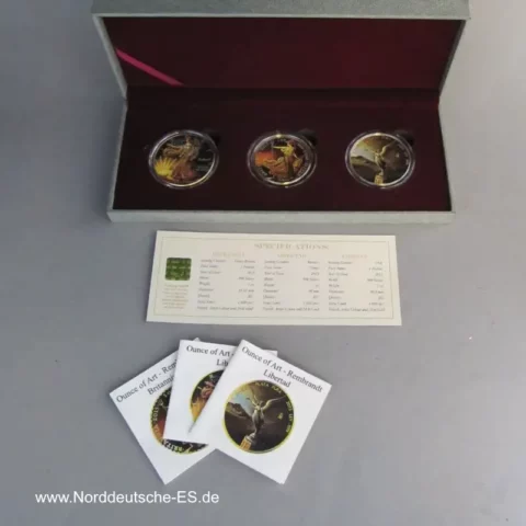 Ounce of Art Rembrandt Coin Set 999 Silber Mexiko England USA 2015 - 24K vergoldet einseitig koloriert