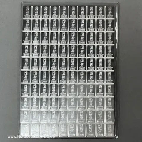 Silbertafeln 100 x 1g Silber Cook Islands CombiBar Münzbarren Tafelbarren - Valcambi