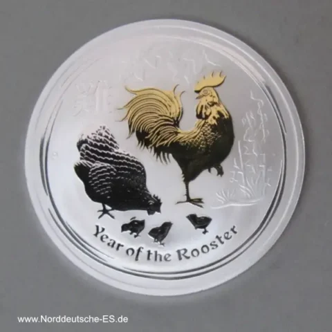 Australien Year of the Rooster 1 oz Feinsilber Hahn 2017 teilvergoldet