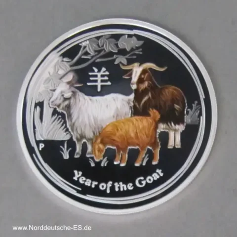 Year of the Goat 1 oz Feinsilber Ziege 2015 silber teilkoloriert