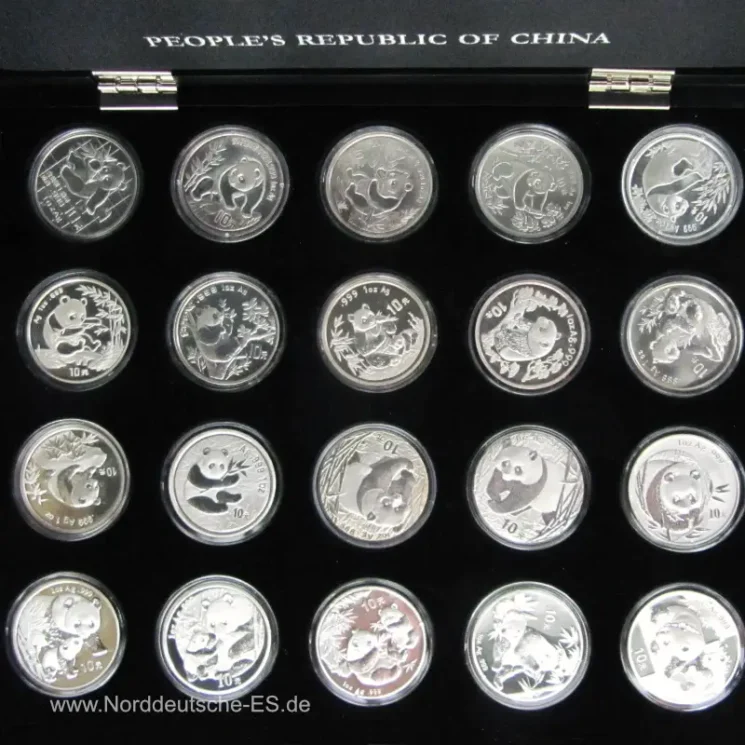 China Panda 20 x 1 oz Silver Panda Coins im Set 1989-2008