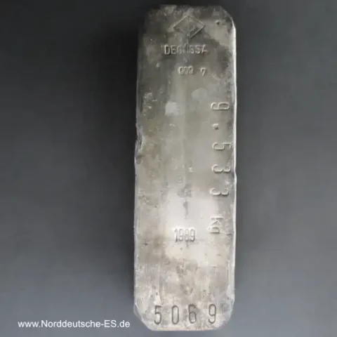 Silberbarren 9533 g historisch Feinsilber 9.533 Kg mit Seriennummer - Anlagemetall